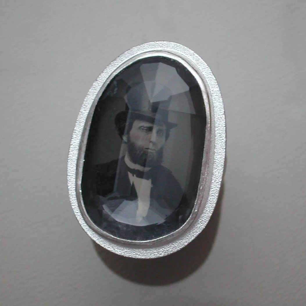 Sterling Ancestor Ring with Antique Tintype Photo Abe Lincoln Lookalike
