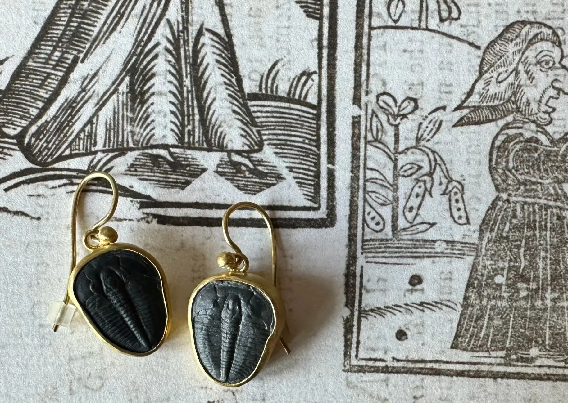 22K Fossil Ammonite Earrings