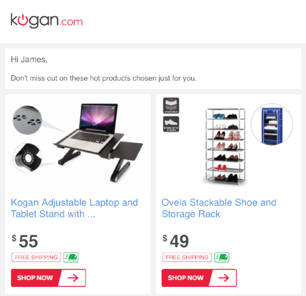 Automated & personalised email from Kogan based on my browsing habits.