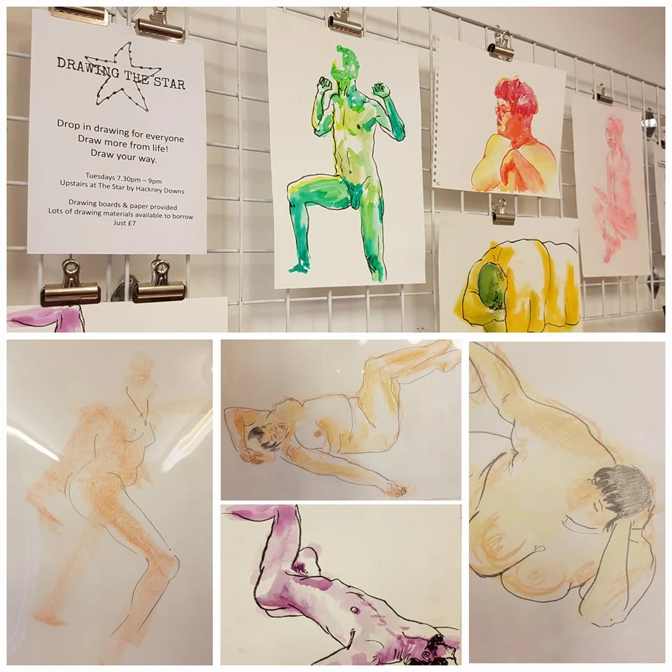 his will be the last show of the Summer for us and the drawings up are the subtle, gentle and expressive work of Rose Lawrence , and the colour-filled strong line work of Daniel Diaz Monterrubio .