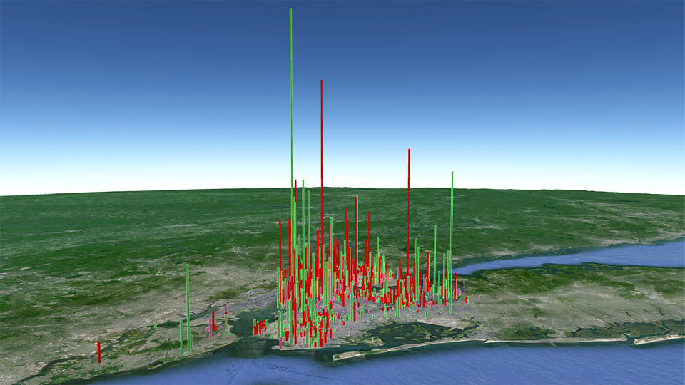  Volume of air saturated daily by all New York Clean Heat buildings (square-base towers) 