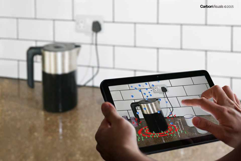  App example showing actual volumes of CO2&nbsp;emerging from 3kW kettle in real-time (UK grid average) 