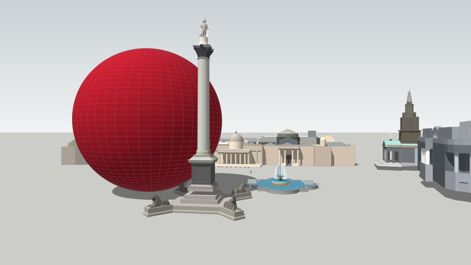  Perspective sketch (Carbon Visuals) of one hour sphere (48.84 metres diameter). Note - the gap in the base of the column ensures it is precisely the right height. 