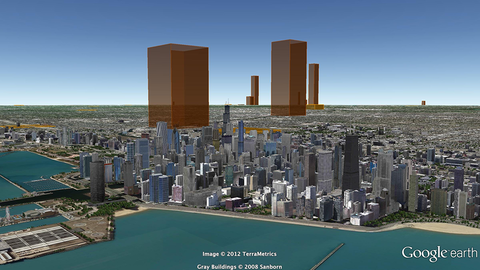  A view showing the actual annual volume of CO2 produced by power stations around Chicago. 