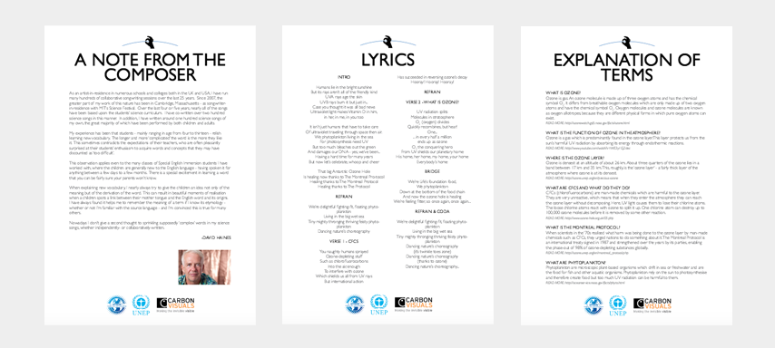  Pages from the education pack which accompanies 'The ozone Song'. 