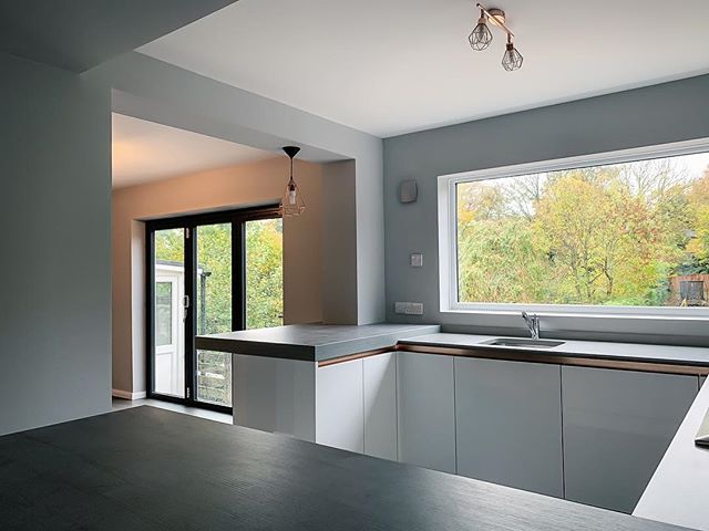 This stylish little refurbishment project is almost complete and looking awesome! Thanks to both @edtukltd and @smythsdecoratinglimited for their reliable service and outstanding quality workmanship SCROLL ACROSS FOR MORE #buildersofig #builder #refurbishment #residential #refurb #bifolds #kitchen #modern #contemporarydesign #decotile #grey #construction #worktop #modernkitchen