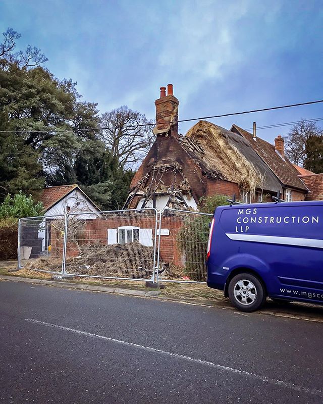 We have just started our initial make safe &amp; remedial works to this Grade II Listed period property following significant fire damage #buildersofig #firedamage #restoration #thatchedroof #fire #builder #listedbuilding #listedproperty