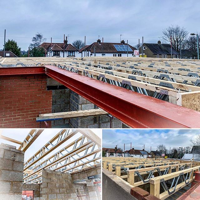 UPDATE: First floor joists are almost done on our new build! #buildersofig #newbuild #home #construction #constructionmanagement #steelbeams #joists #blockwork #newhome #residentialconstruction #builder