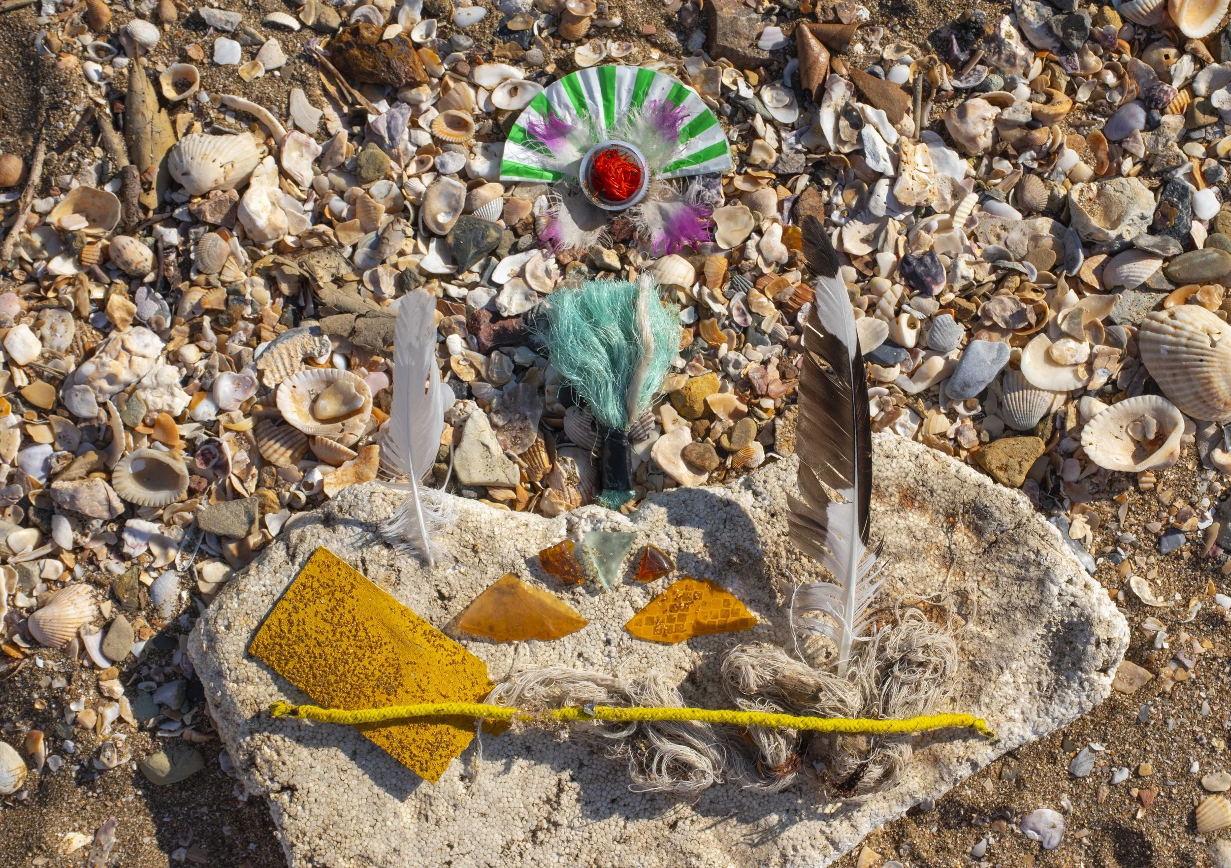 'Surreal Dream', Marine Debris, Feathers, Sea Glass, and Shells. Barney Point Beach, Gladstone, Australia, 2024
