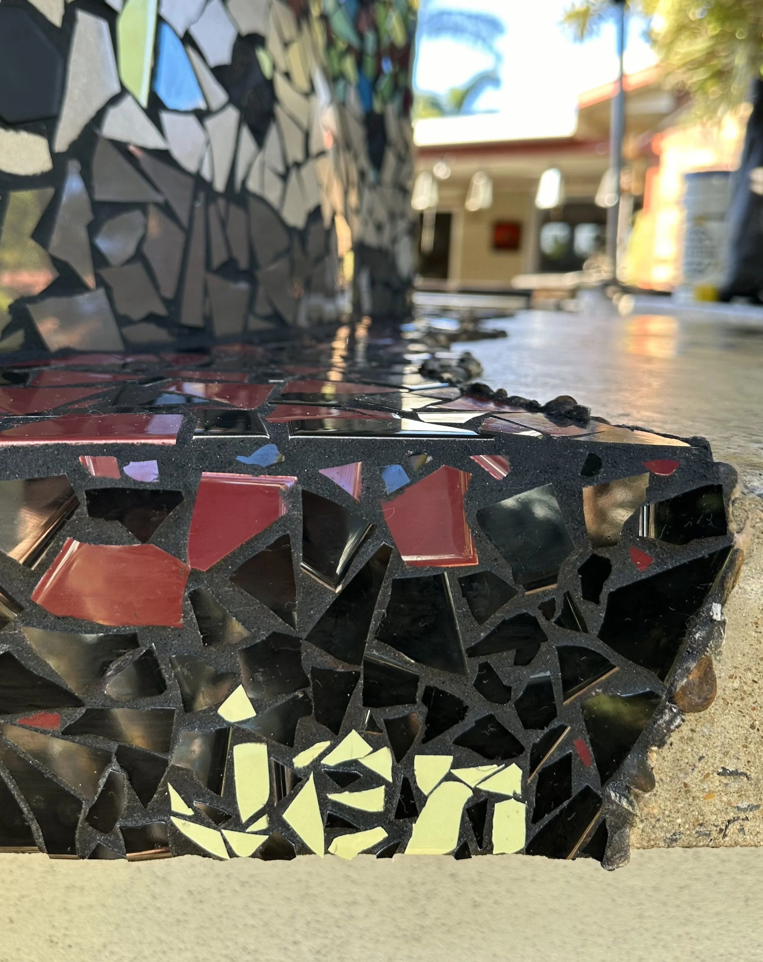 Signature on Pizza Oven, Recycled Tiles, 2024