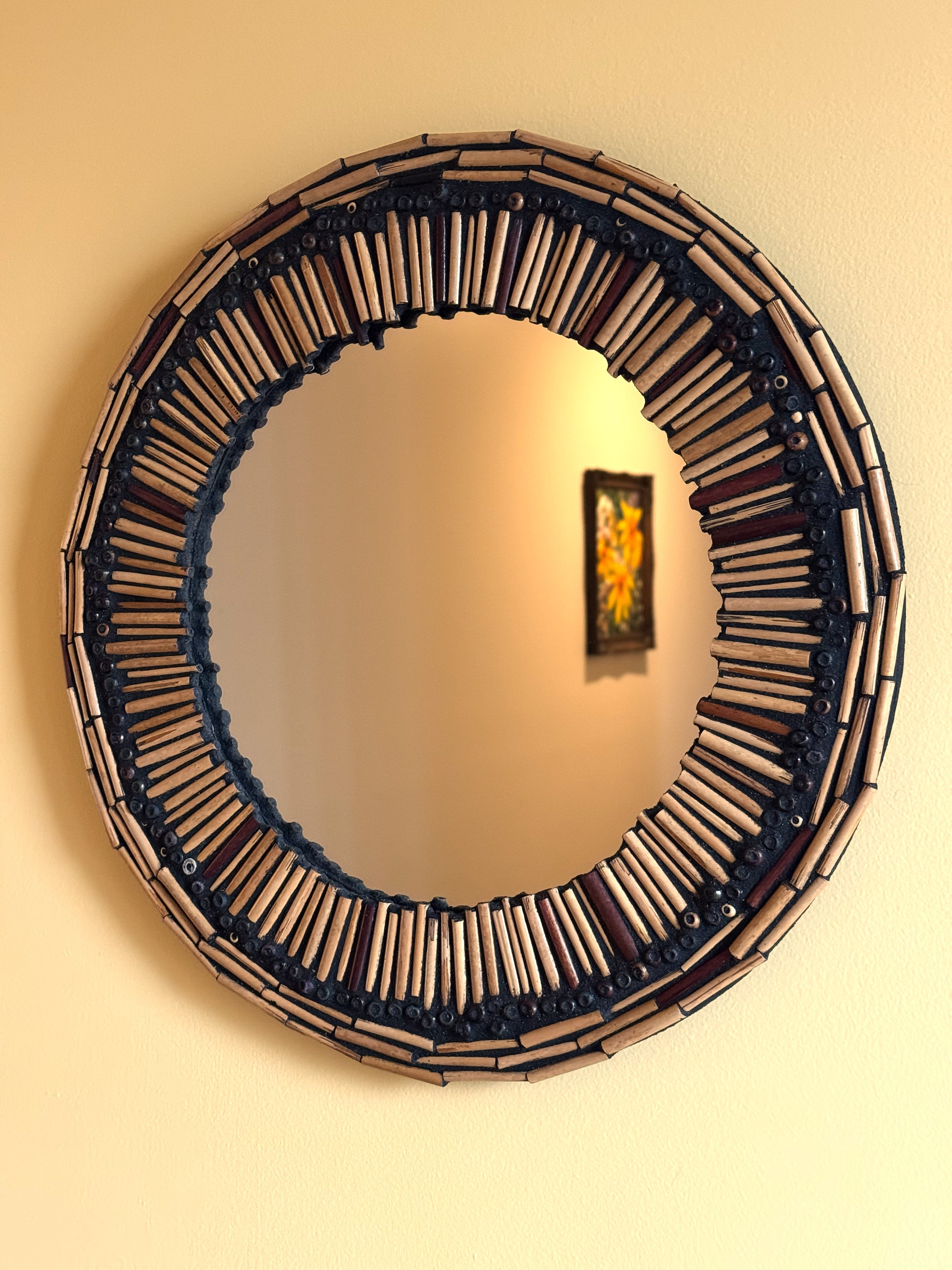 Round Mirror, Recycled Beads, 2025