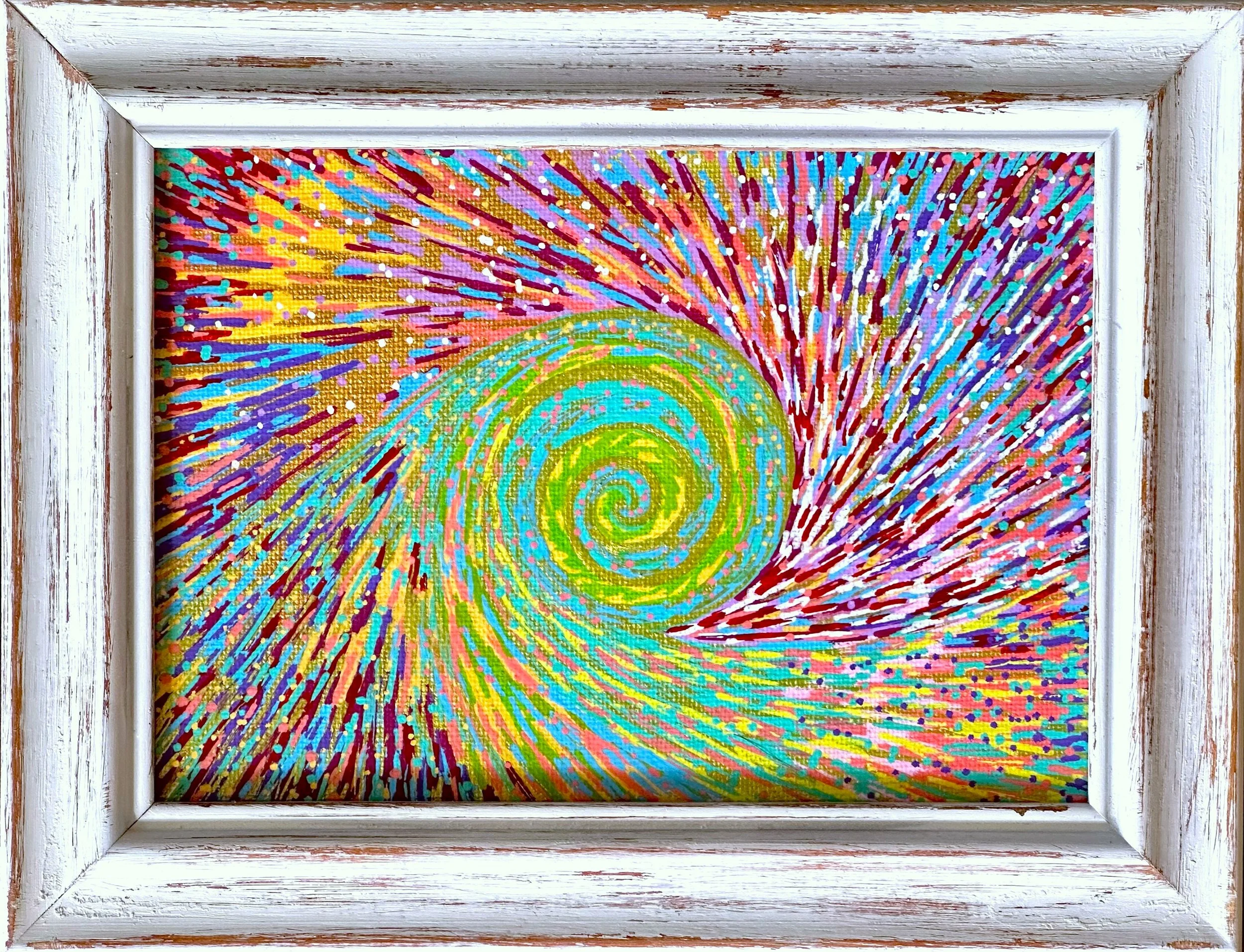 Crash, Acrylic on Canvas, 12x18cm, upcycled frame, 2024 - Sold