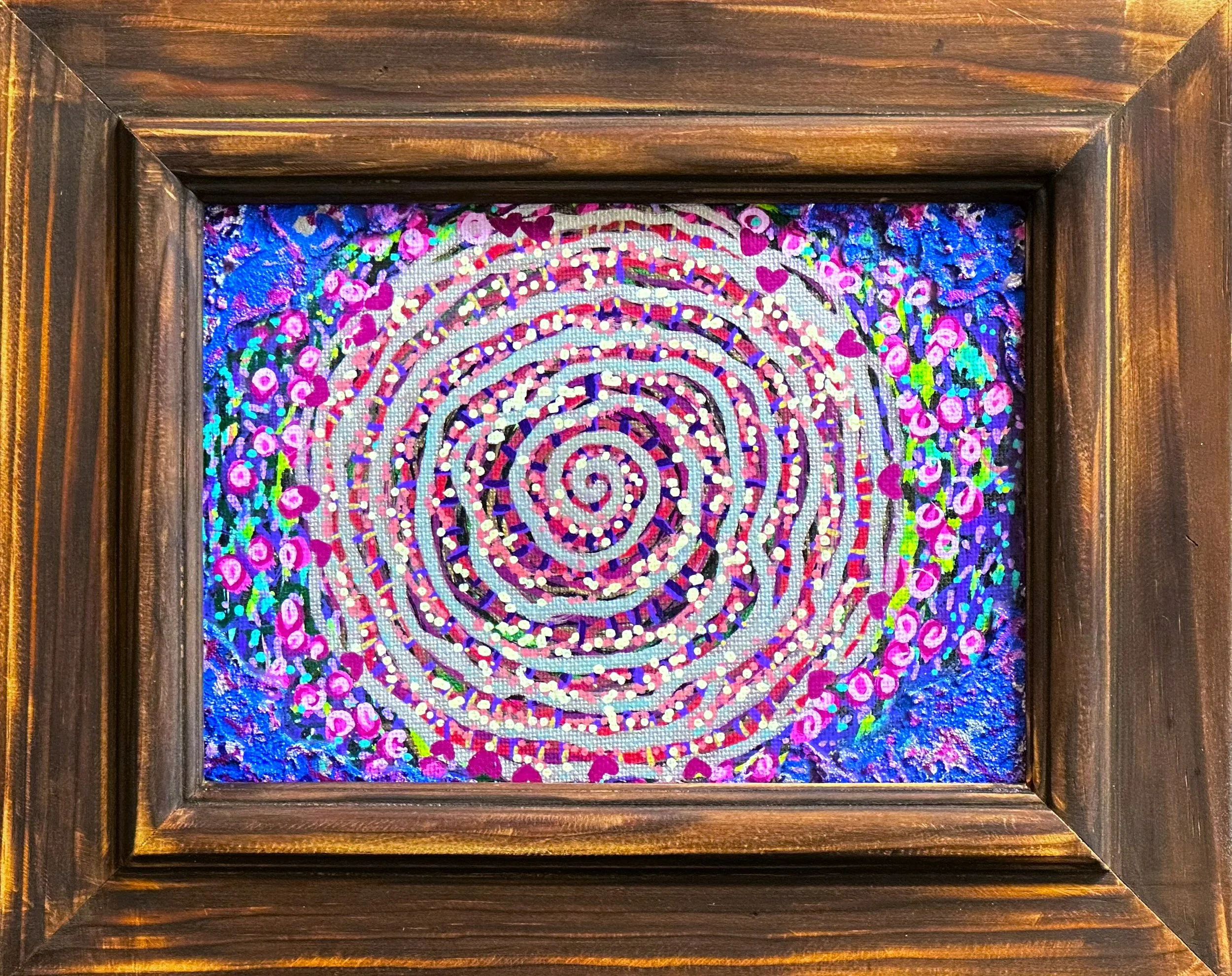 New Growth, Mixed Media on Canvas, 12x18cm exc. upcycled frame, 2024