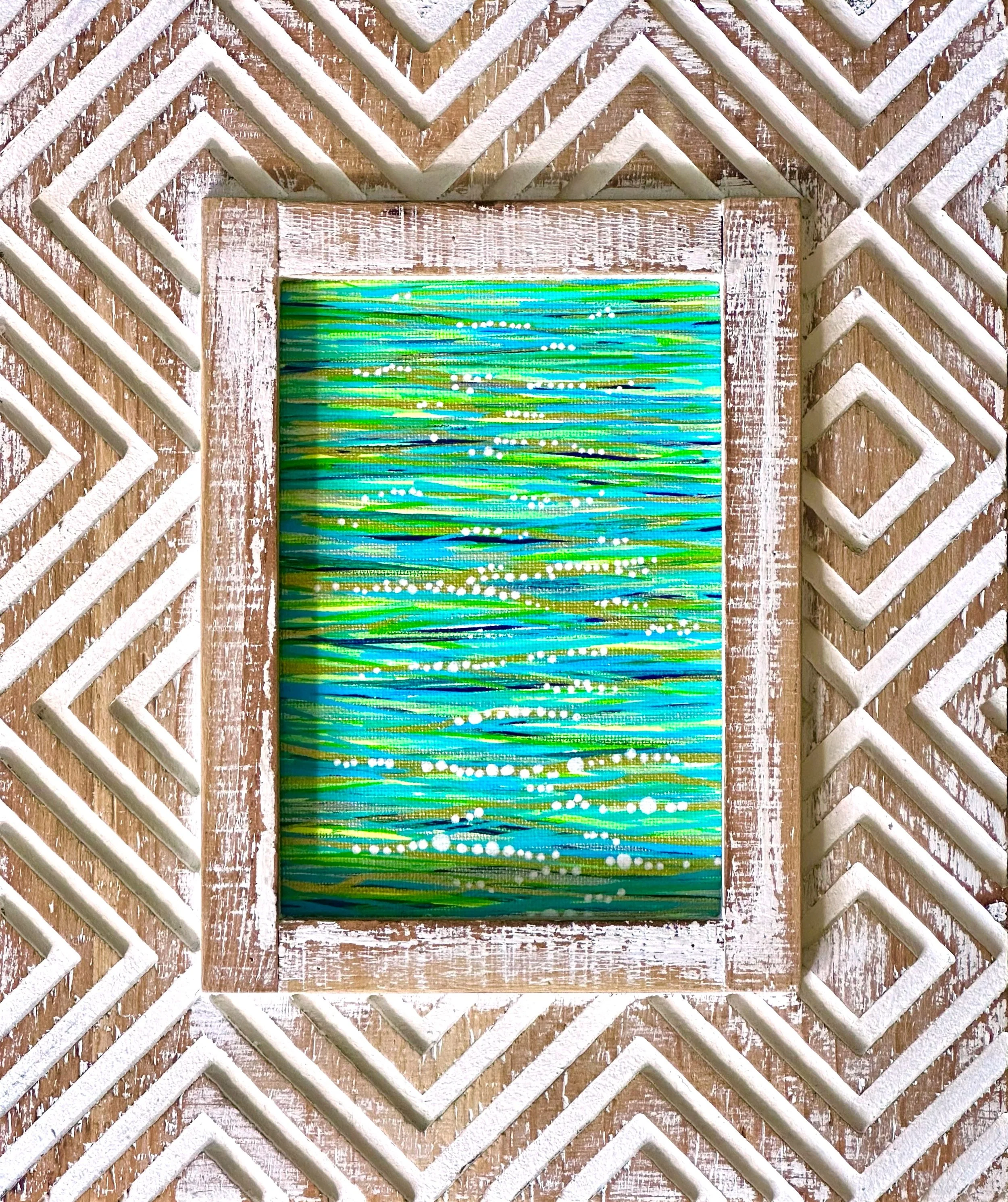 A Perfect Swim, Acrylic Ink on Canvas, 35x25cm inc. recycled frame, 2024