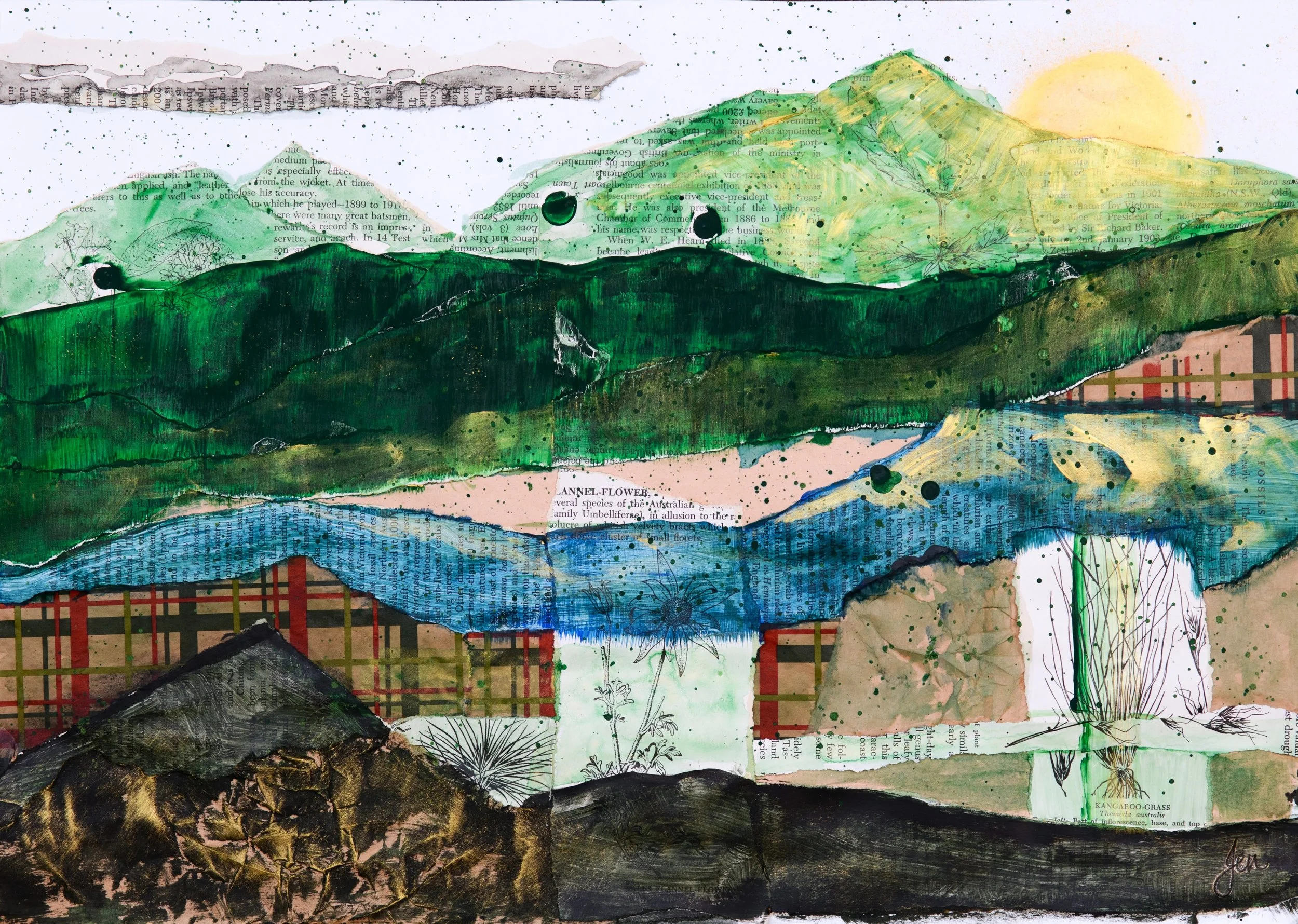 Scottish Landscape, Mixed Media Collage on Paper, 20x30cm, 2023