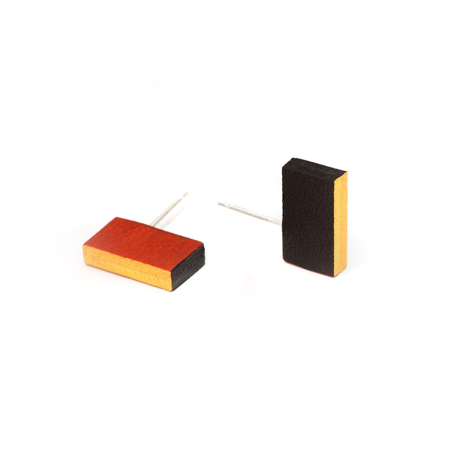 Rectanguar-leather-stud-earrings-doublesided-black-red-gold-Tania-Clarke-Hall.jpg