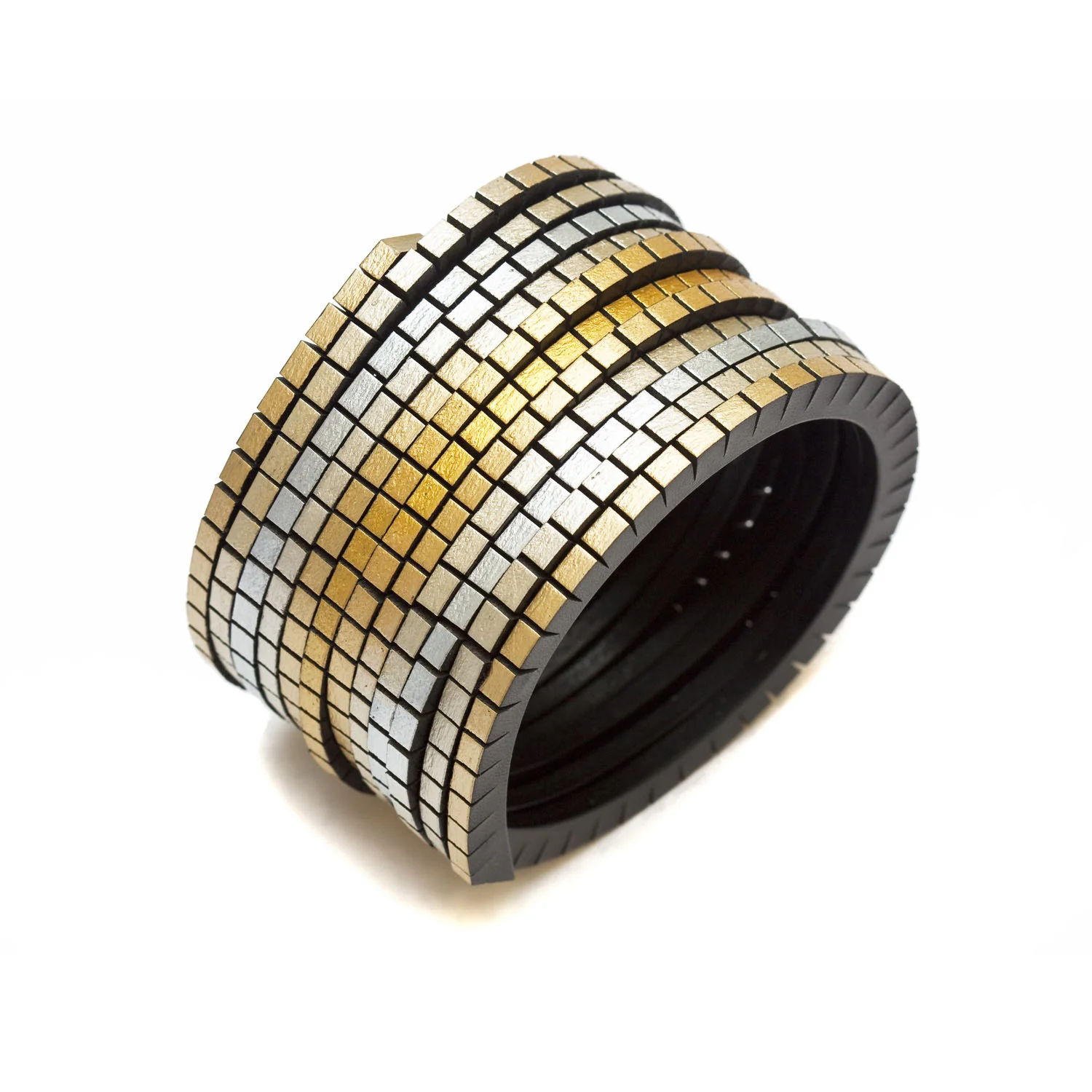 WOUND UP BRACELET - BLACK & GOLD-SILVER