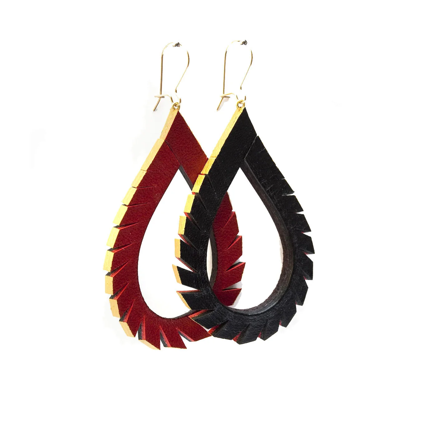 TEAR DROP EARRINGS - BLACK RED & GOLD