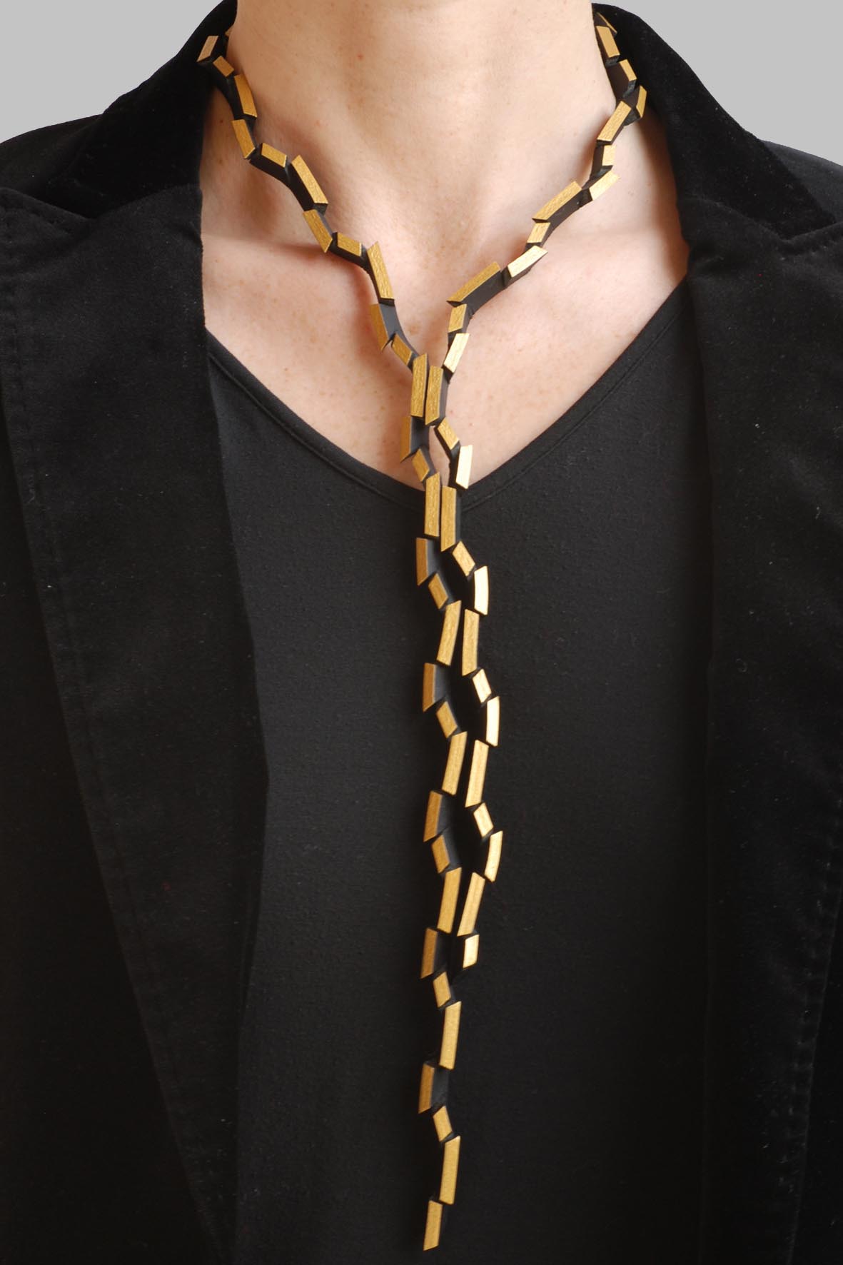 Out of Line Necklace - Black & Gold - modelled.jpg