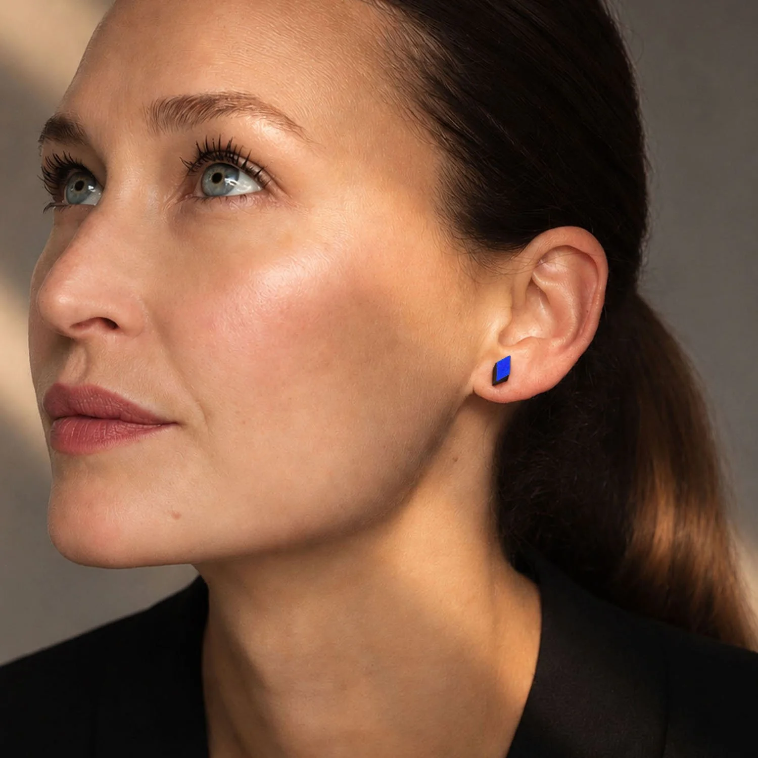 Diamond-leather-stud-earring-black-blue-Tania-Clarke-Hall-modelled.jpg