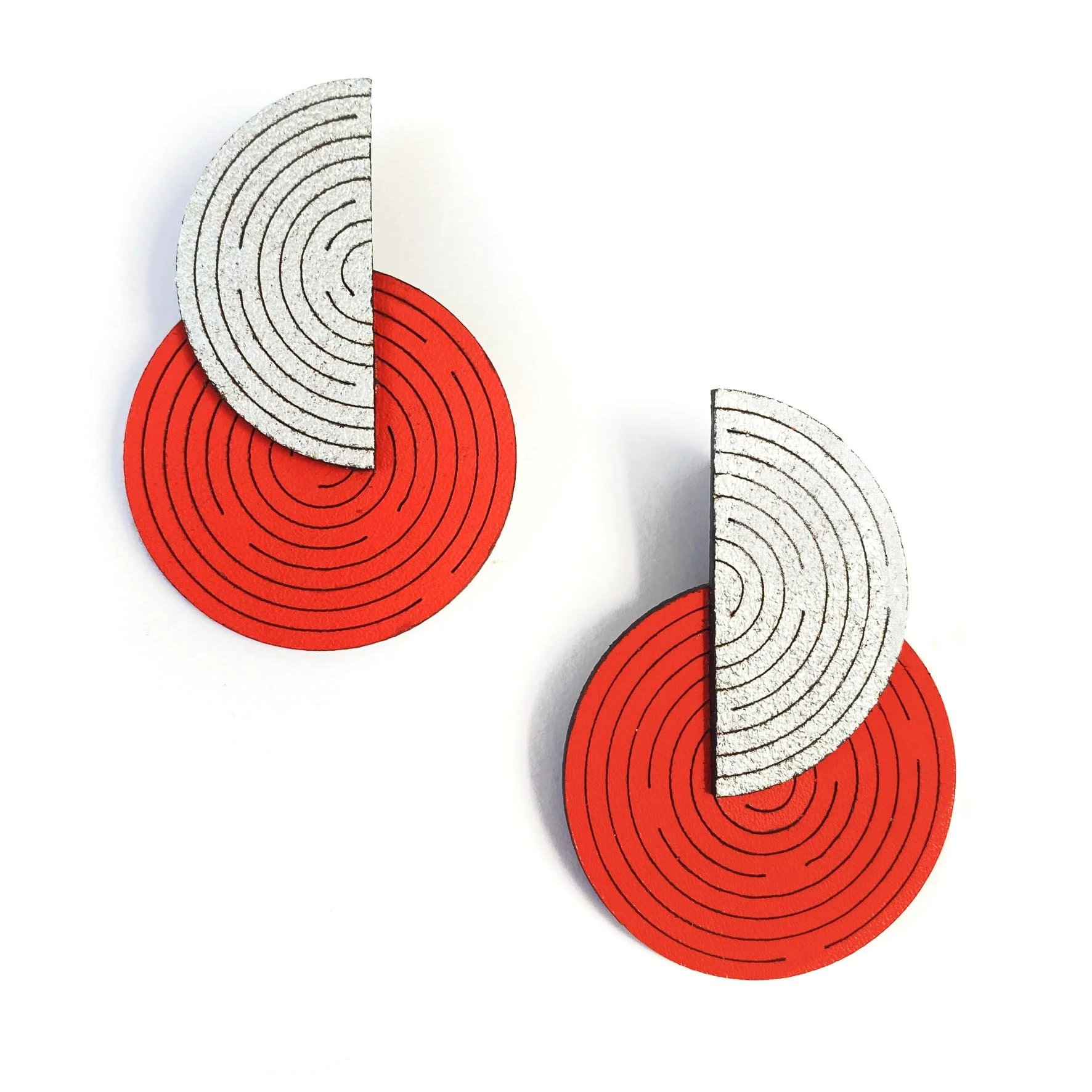 Art Deco Earrings - Silver & Red