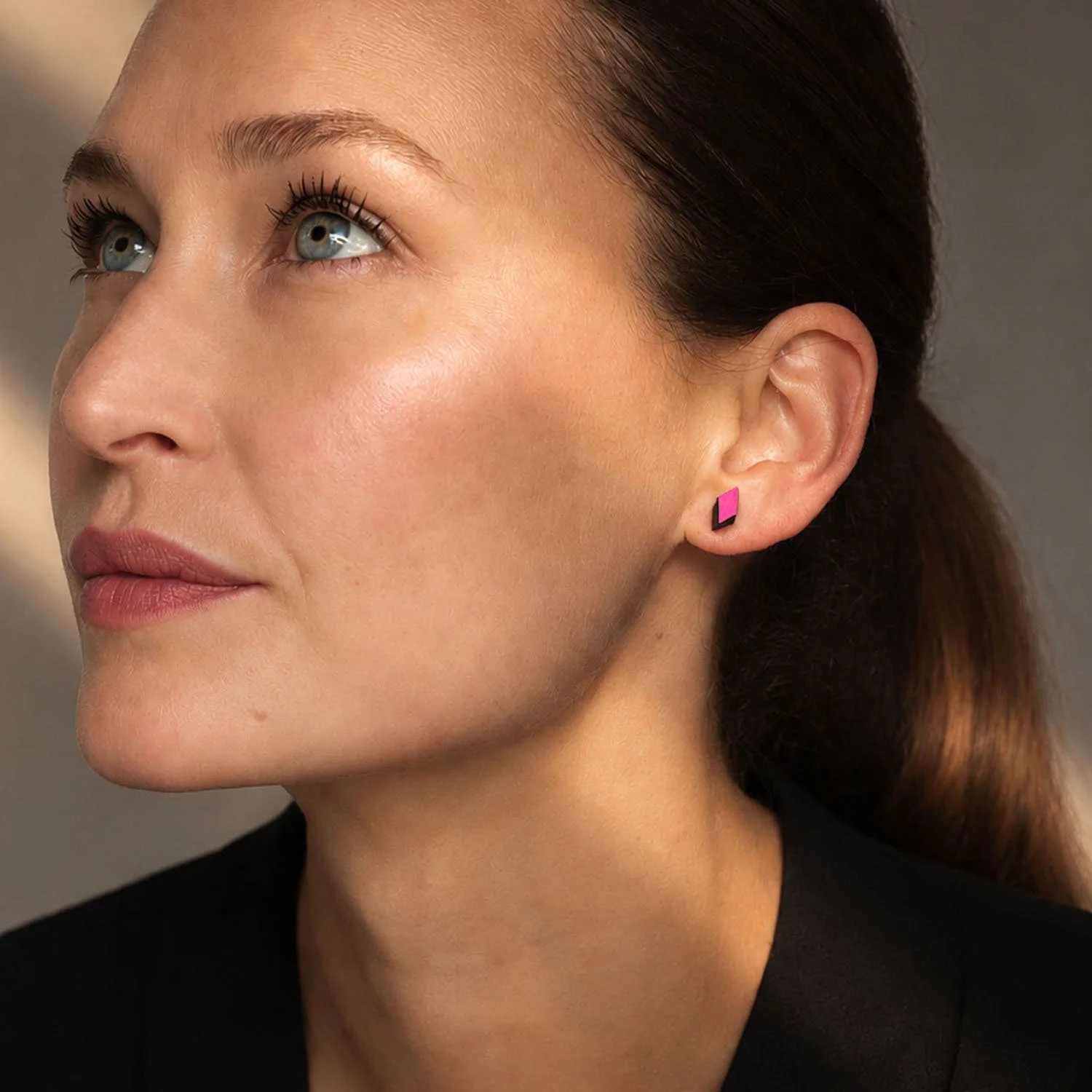 Diamond-leather-stud-earring-black-pink-Tania-Clarke-Hall-modelled.jpg
