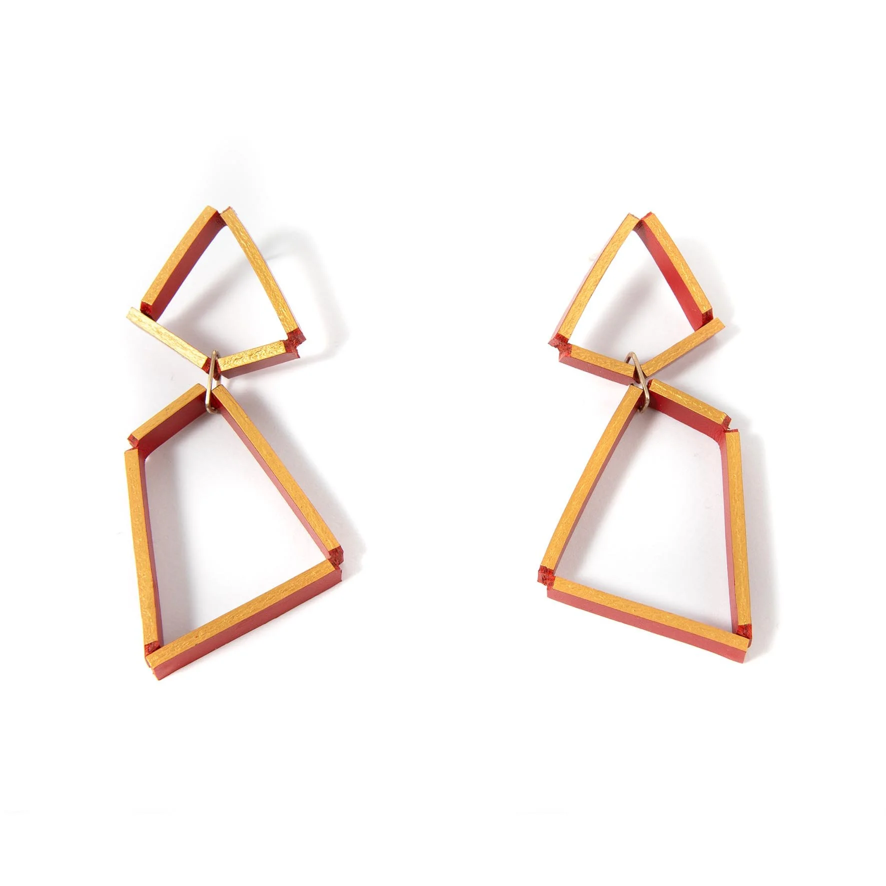 TRAPEZIUM DROP EARRINGS - RED & GOLD
