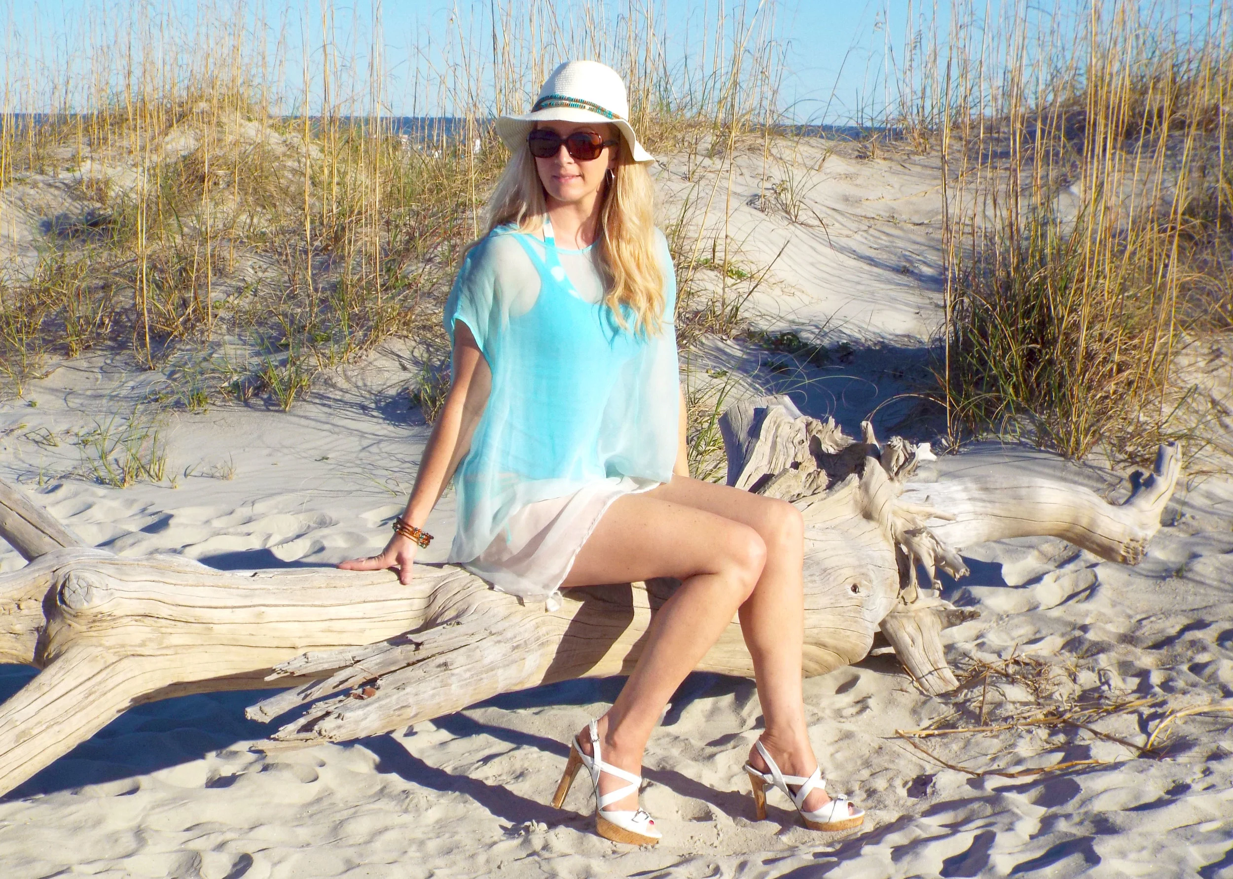 Lisa on the beach in Hilton Head, SC in the one of a kind Lola in Ocean Mist 