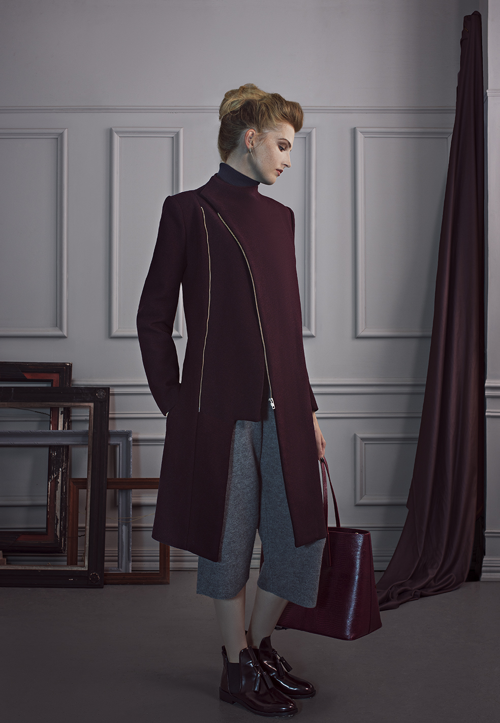 Coat Vielma London, Vest and Cullotes Topshop Unique, Polo neck Next, Shoes Zara, Bag Whistles