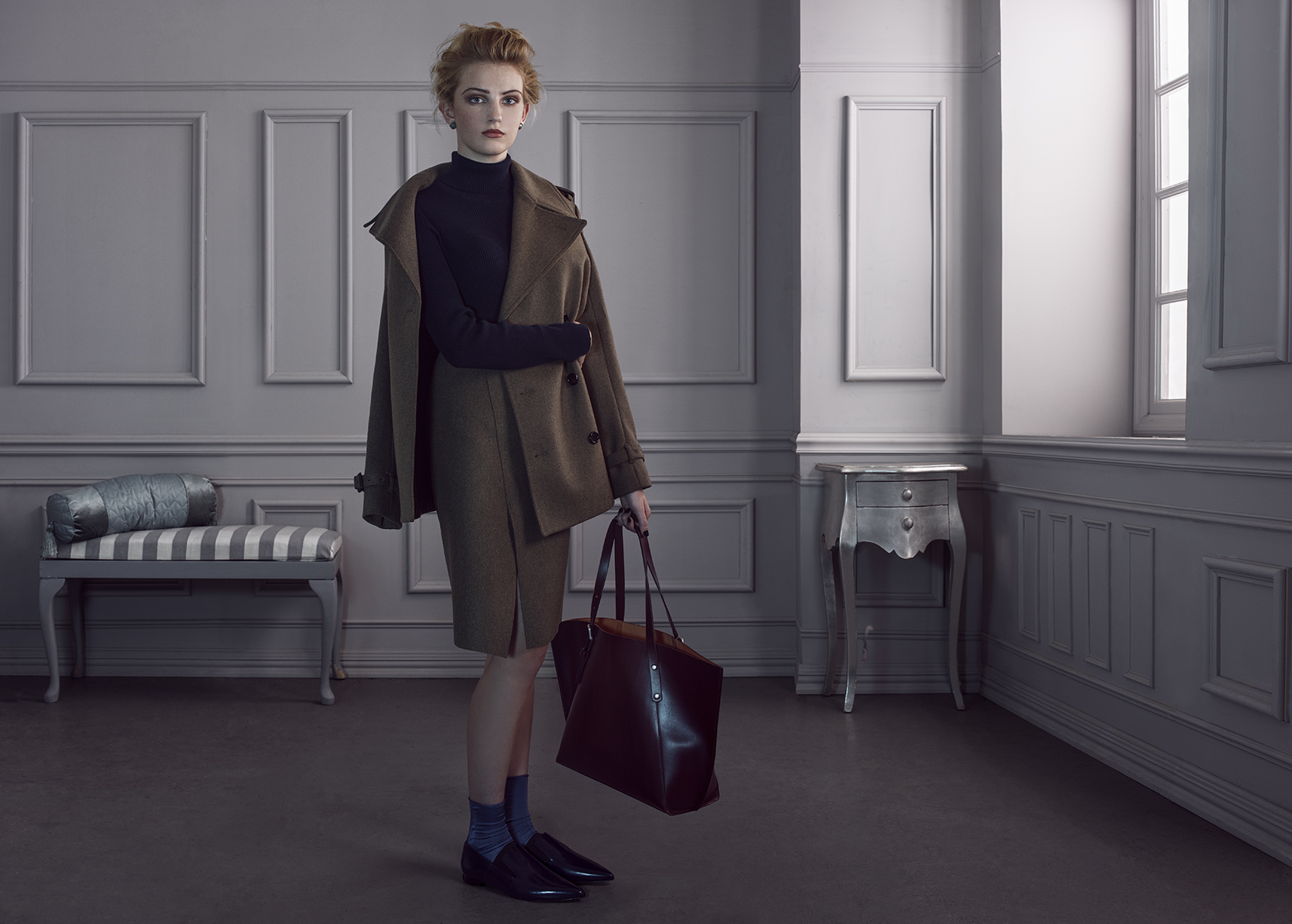 Jacket and Skirt Joseph, Tote and polo neck Next, Sock and Shoes Jonathan Aston