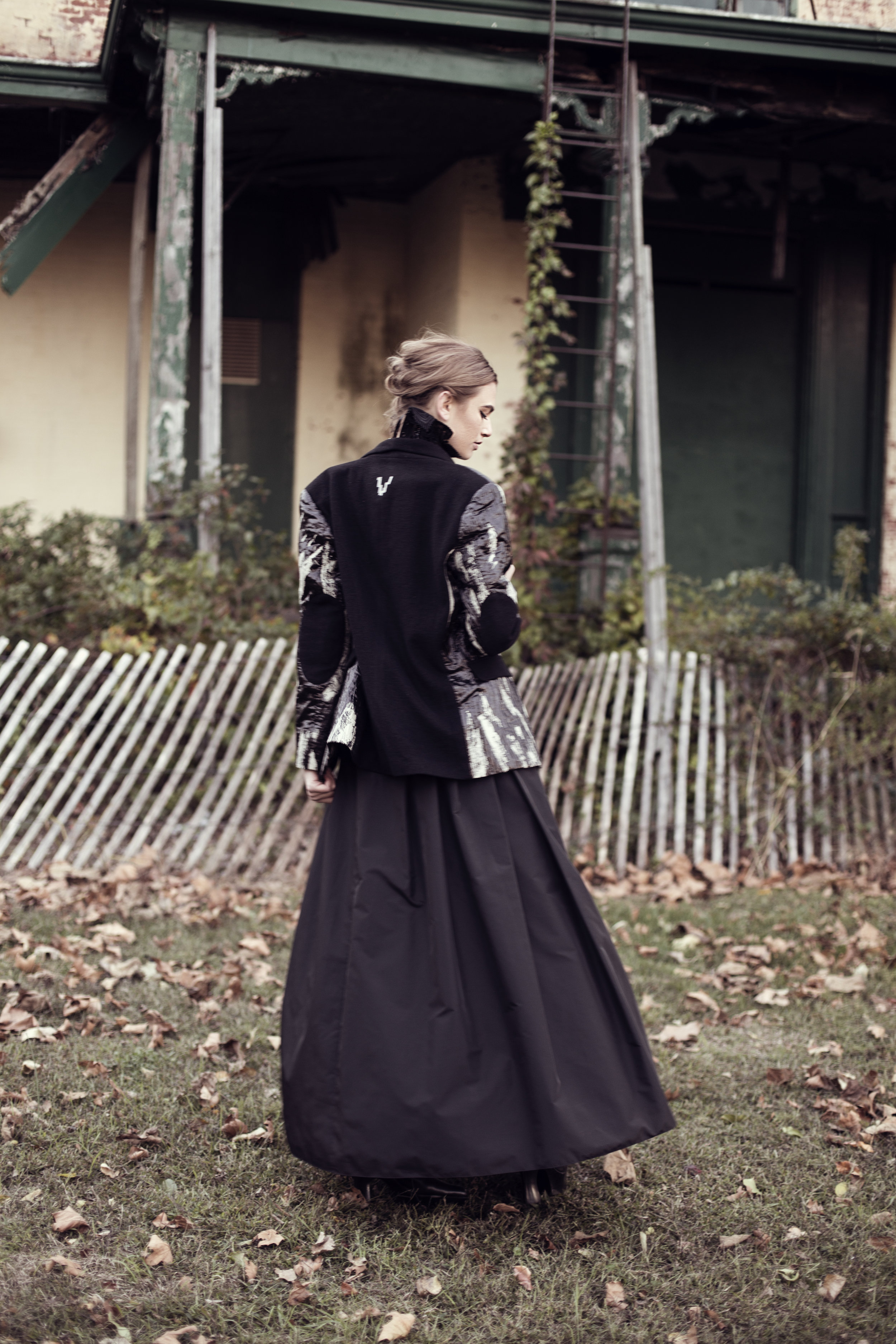Neck piece: Veritée Hill, Jacket: Vivienne Hu, Top: Club Monaco, Skirt: Yvette Creation Paris