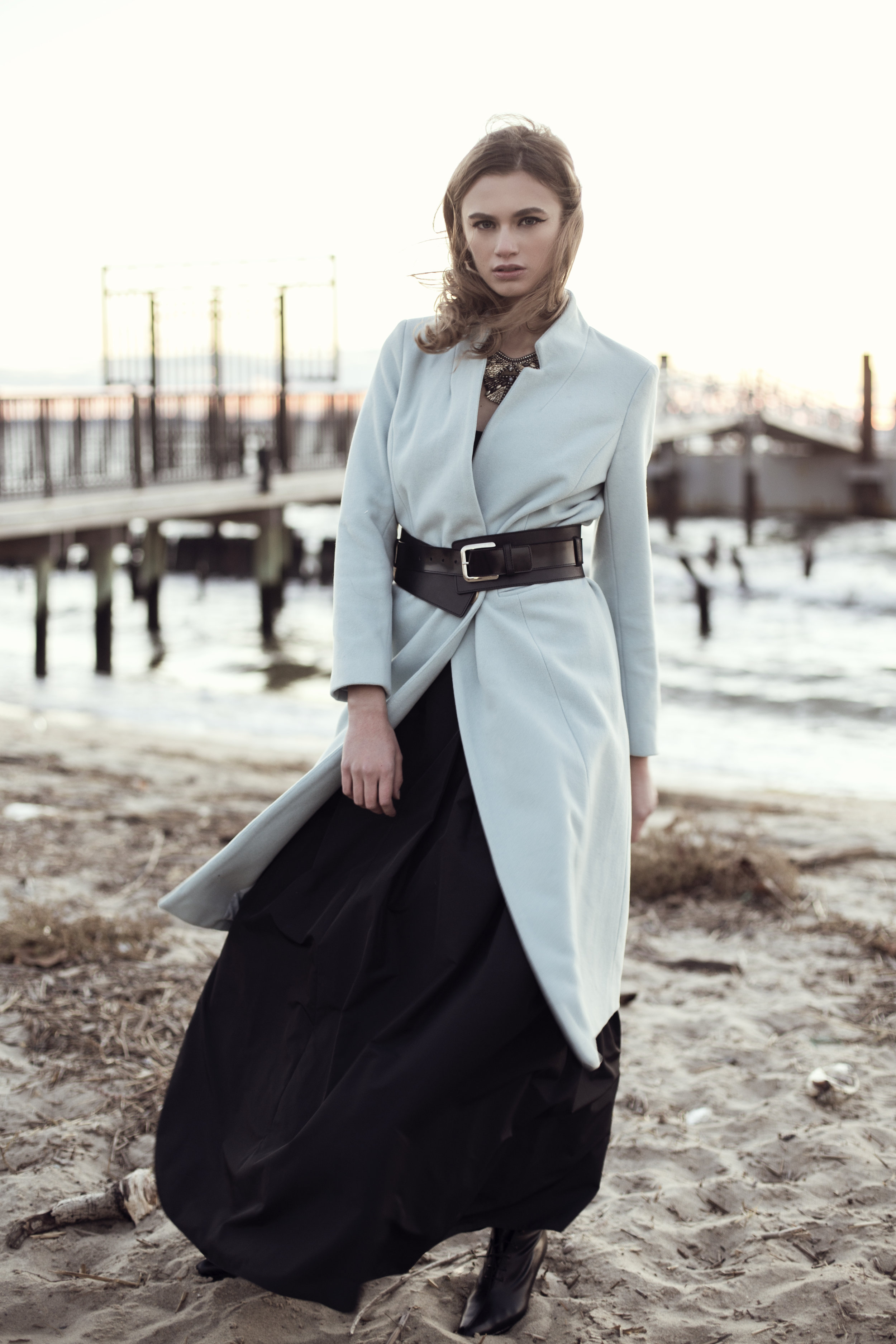 Jacket: A Piece Apart, Belt: Club Monaco, Skirt: Yvette Creation Paris, Shoes: Michel Perry, Necklace: Deepa Gurmani