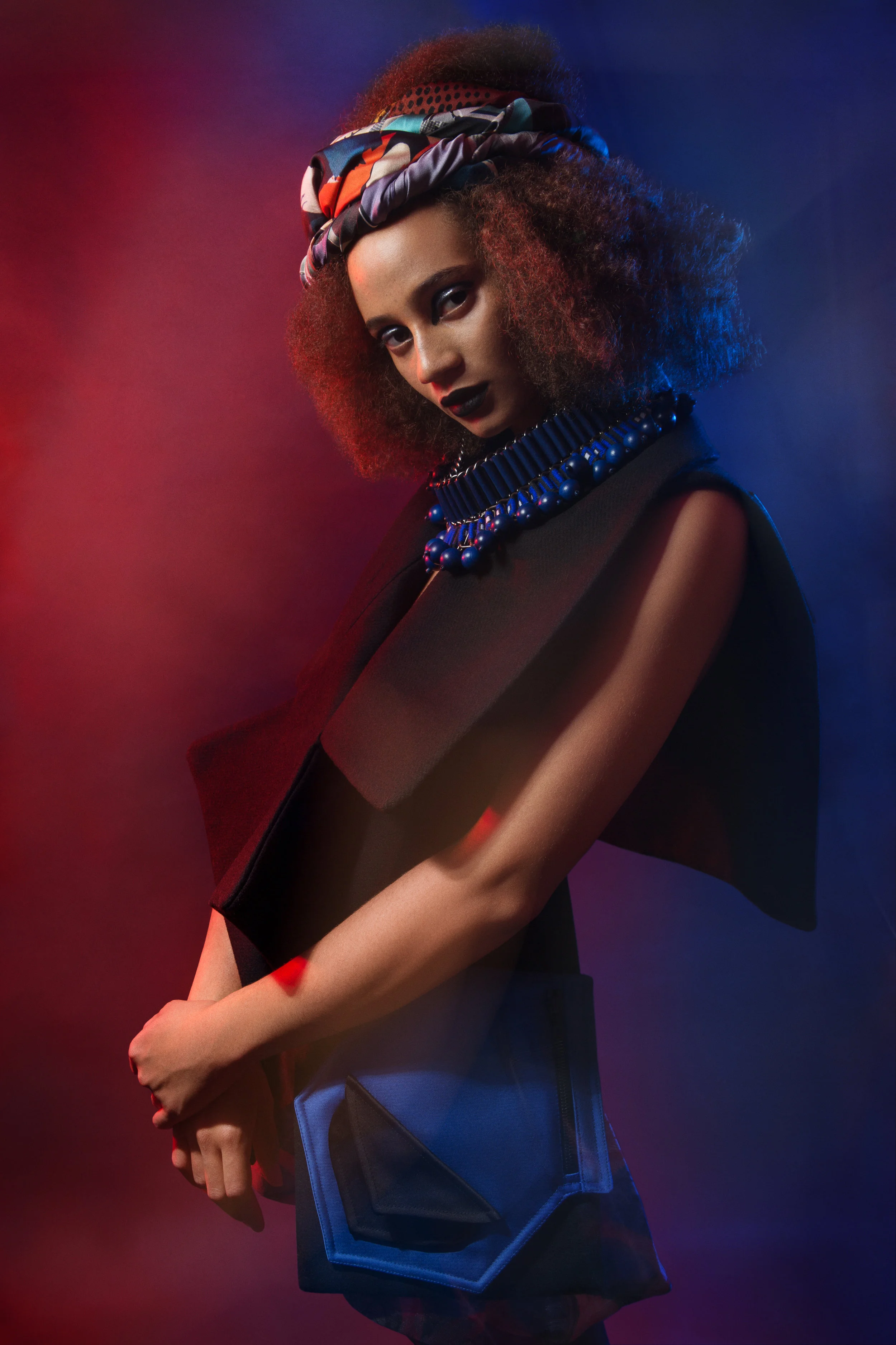 Collar piece: CIMONE, Shorts: MINNAN HUI, Trousers: JUN LI, Neckpiece: MICHELLE LOWE HOLDER, Scarves: BIANCA ELGAR