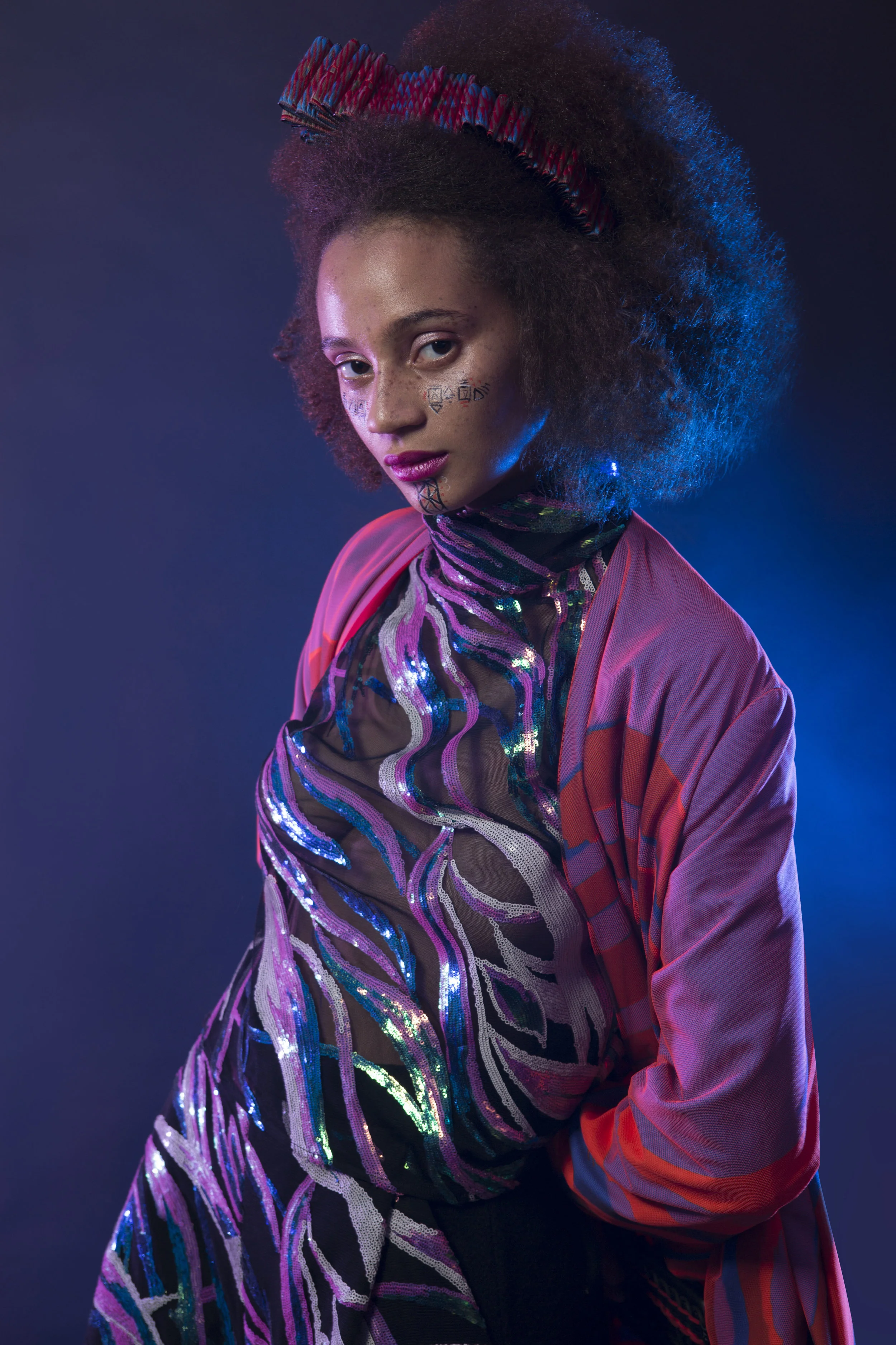 Top and Trousers: LONGSHAW WARD, Jacket: KATRINA WILSON, Headband: MICHELLE LOWE HOLDER