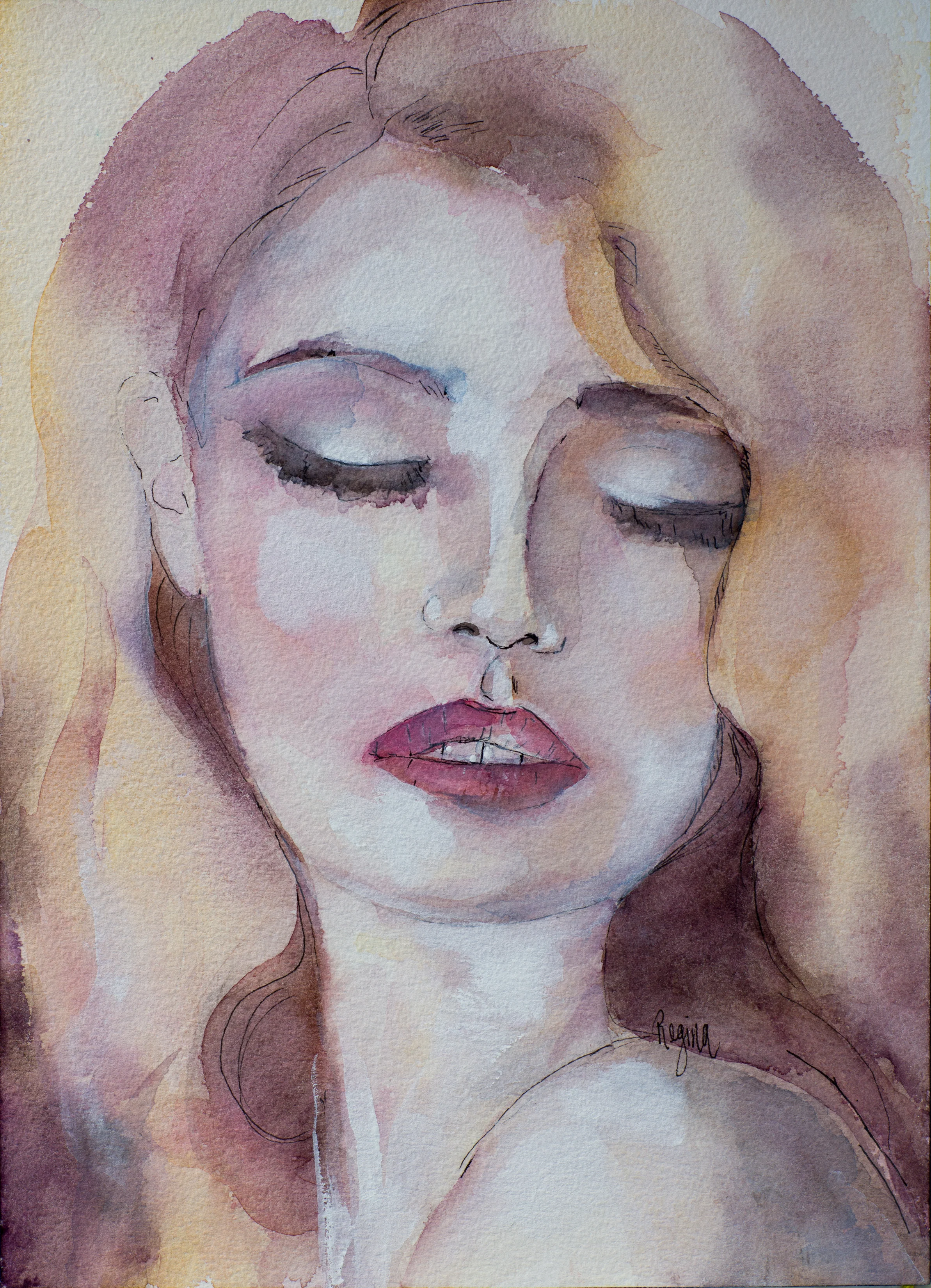 'Lydia' Watercolour with Ink Pen and Gouache Inspired by a photograph by Mateusz Sitek