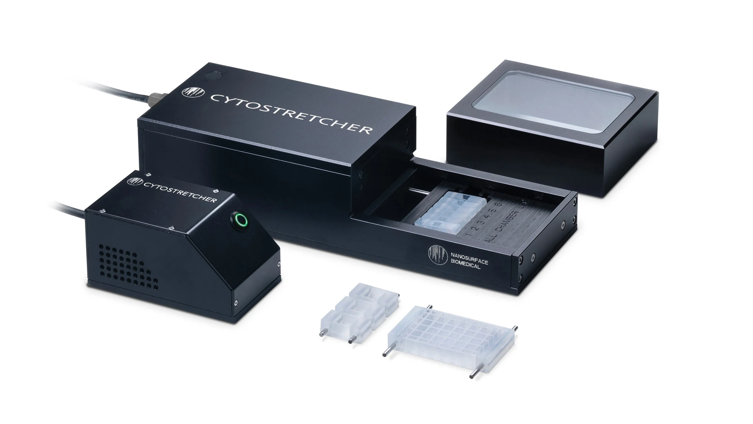 Cytostretcher-1 Full Setup Lid Off Cell Stretching Instrument
