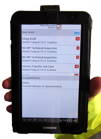 open forms on the tablets on the top of the screen. The bottom of the screen shows the current status of forms that are completed.