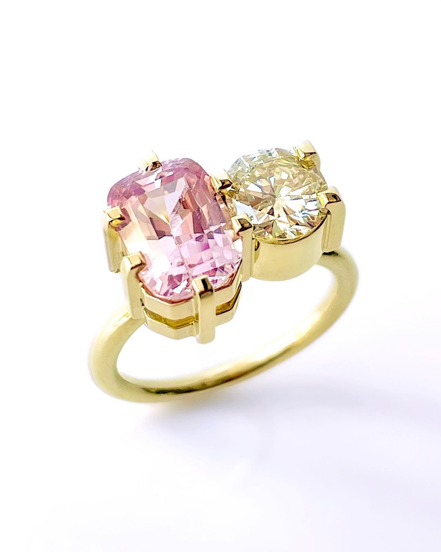 Pink Sapphire and Yellow Diamond set in 14ct yellow gold. 

Each Ida Elsje A N N I E stacking ring is hand made around each stone. They can be worn a single rings or stacked together. 

Follow the hashtag below to see more of the A N N I E COLLECTION