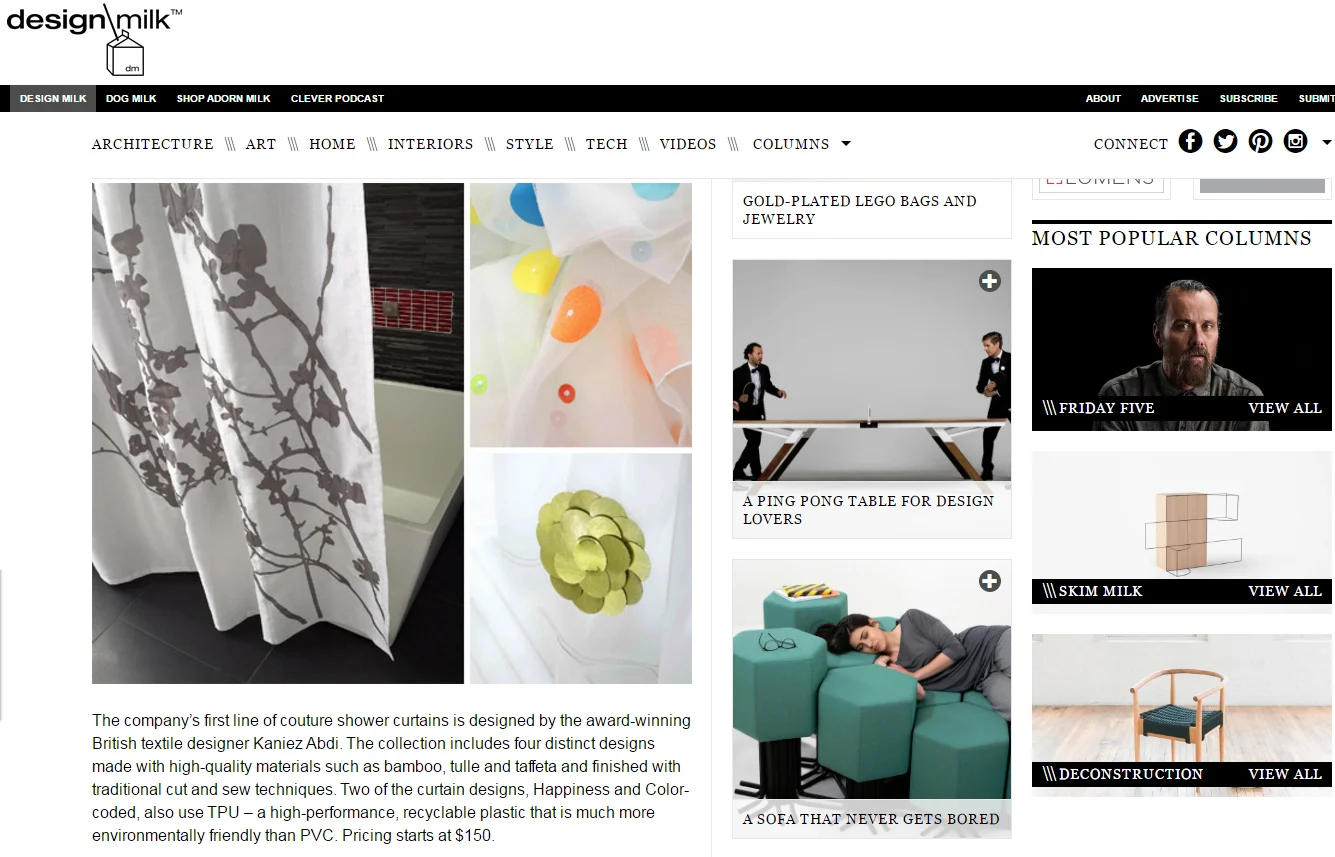 Design Milk Website -Home Furnishings