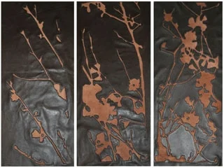 Leather Blossom Cutwork, commission for Indian restaurant, Staffordshire, UK