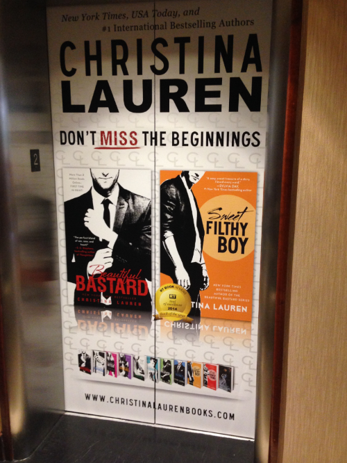 Even the elevators had good SQUEE!! Christina Lauren's Sweet Filthy Boy was the RT Book of the Year.