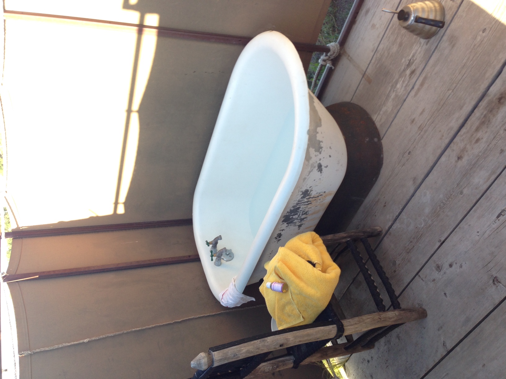 The outdoor tub for the Branstrator trailer at El Cosmico.