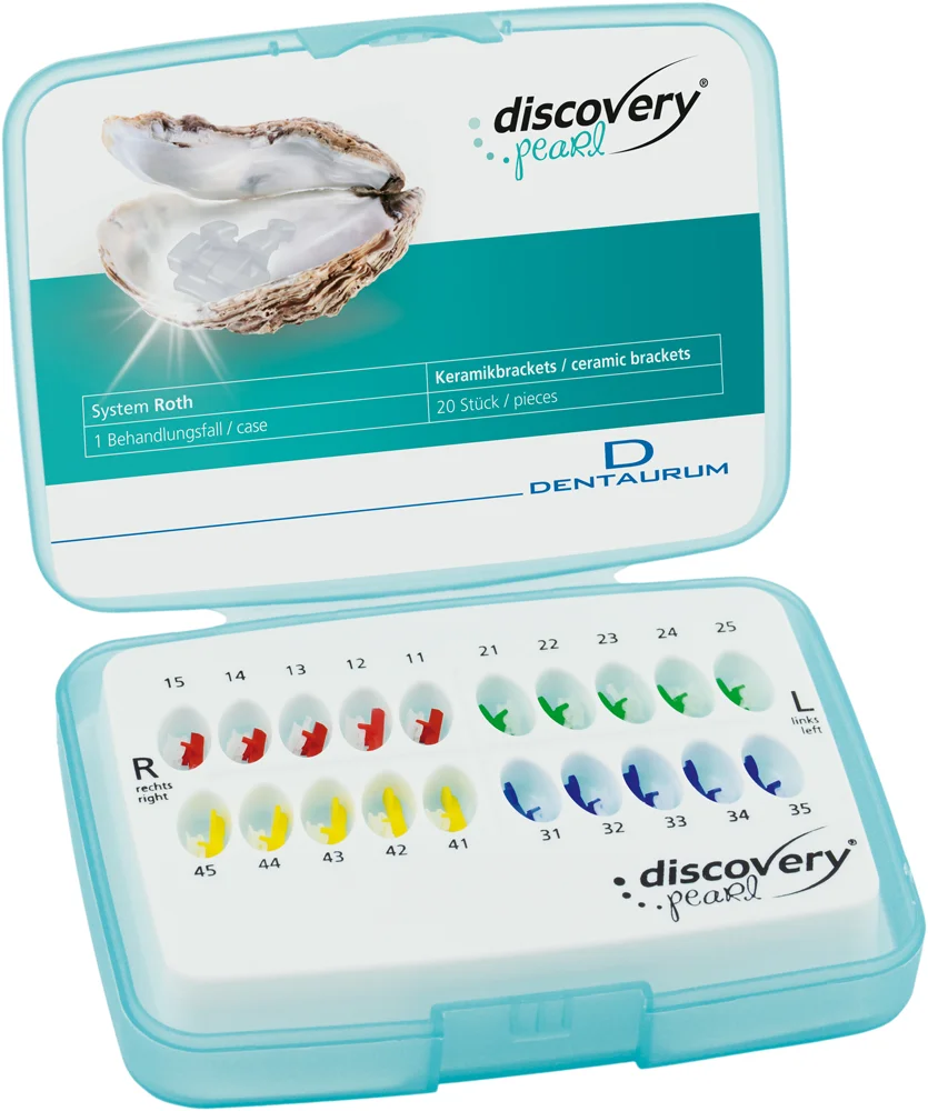 1 case discovery® pearl ceramic brackets with hook on cuspid, for tooth 13-11/21-23/43-41/31-33, Roth 22