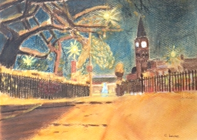 night scene in pastel