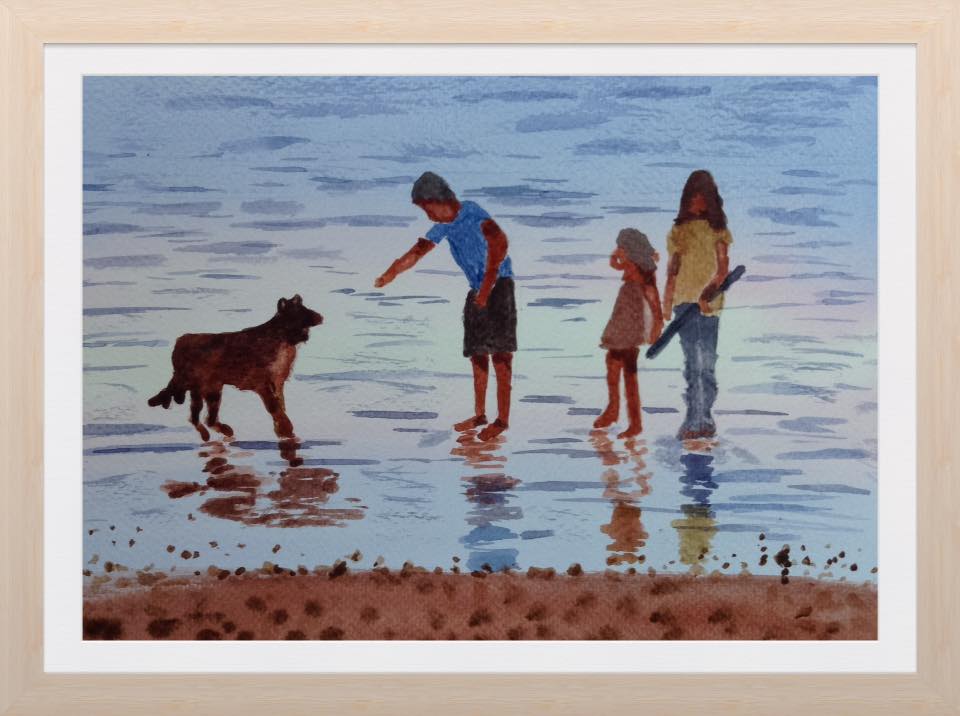 Figures on a beach- watercolour