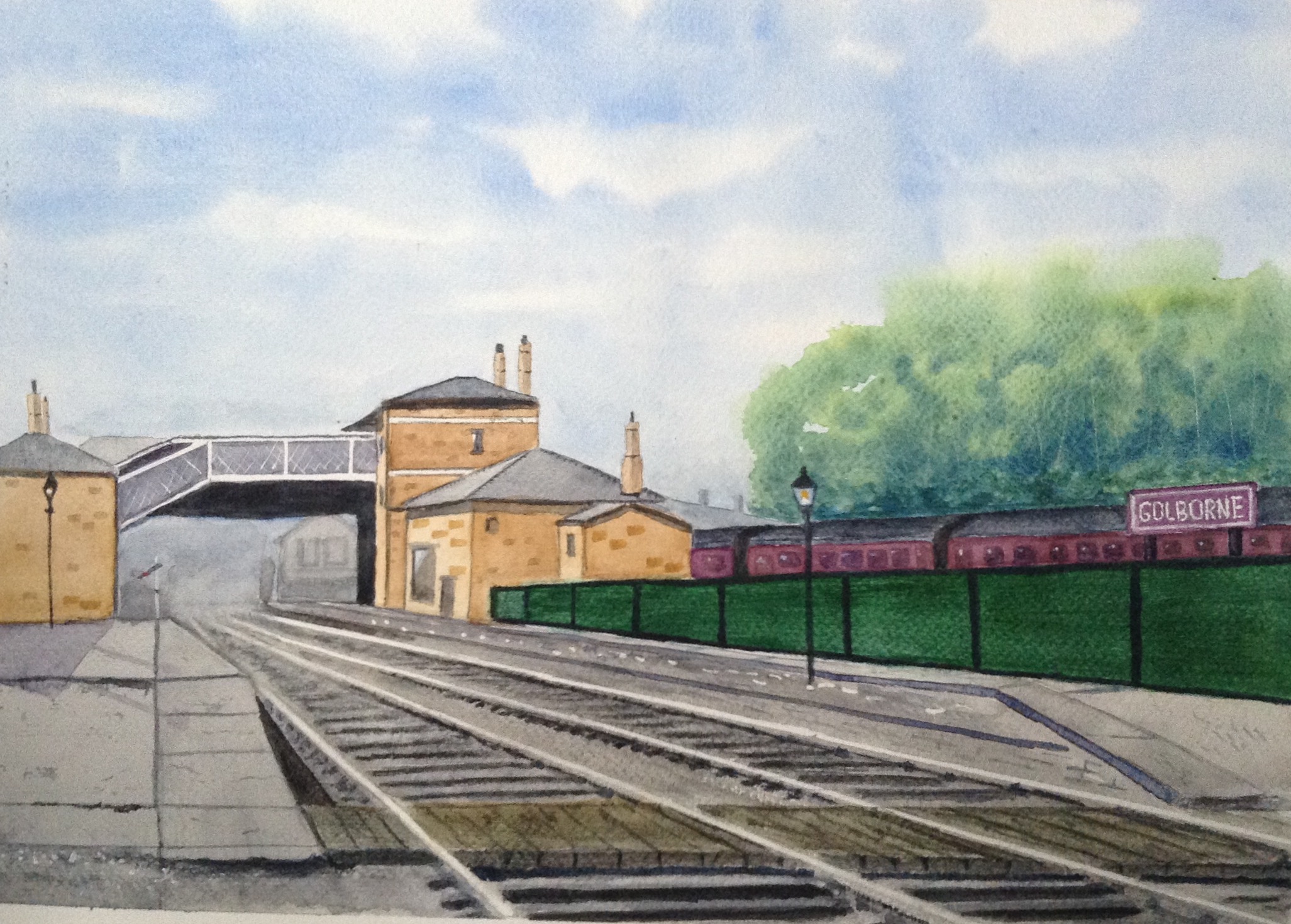 Golborne Station. Watercolour.