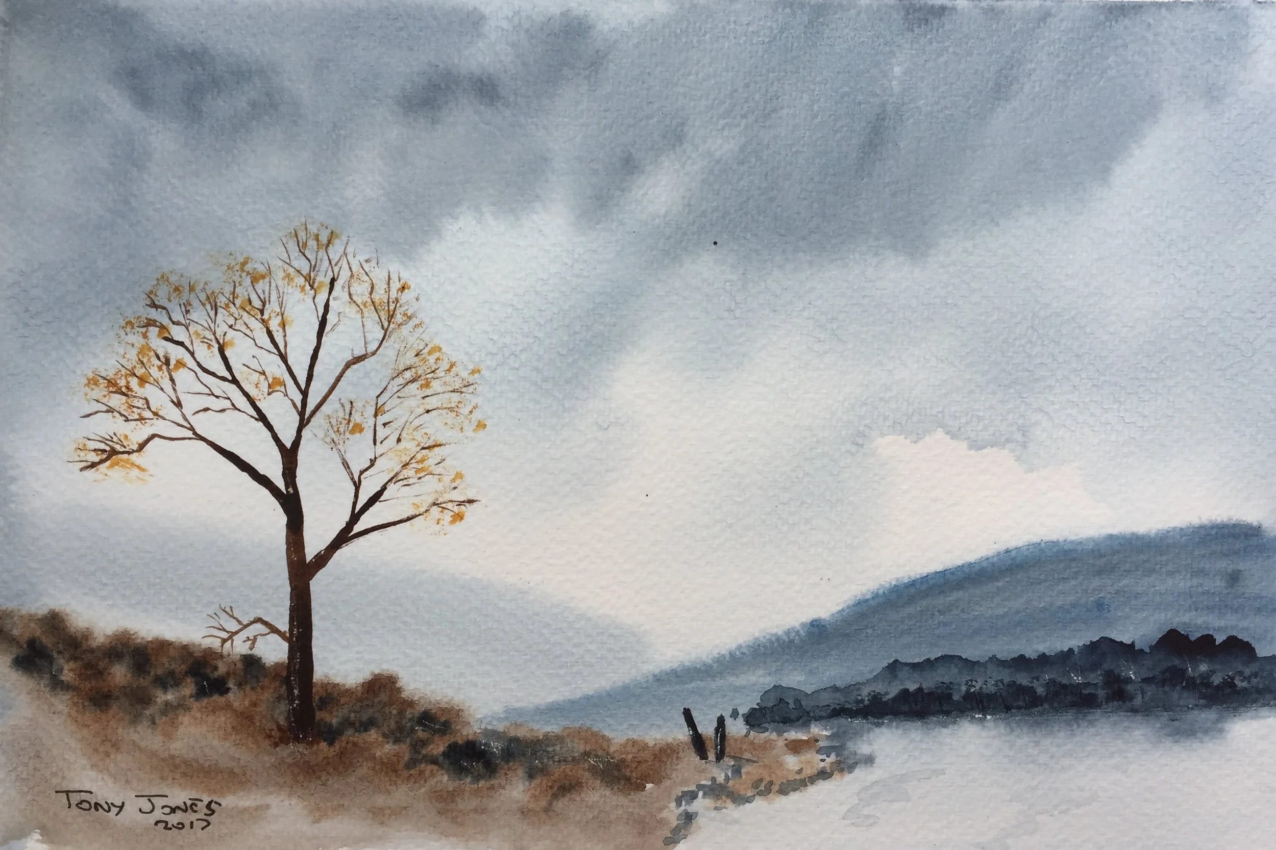 Misty lake - Watercolour.
