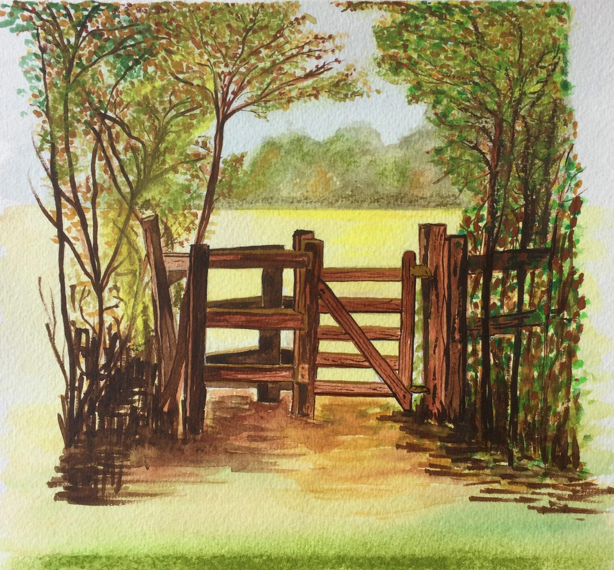 Through the gate - Watercolour.