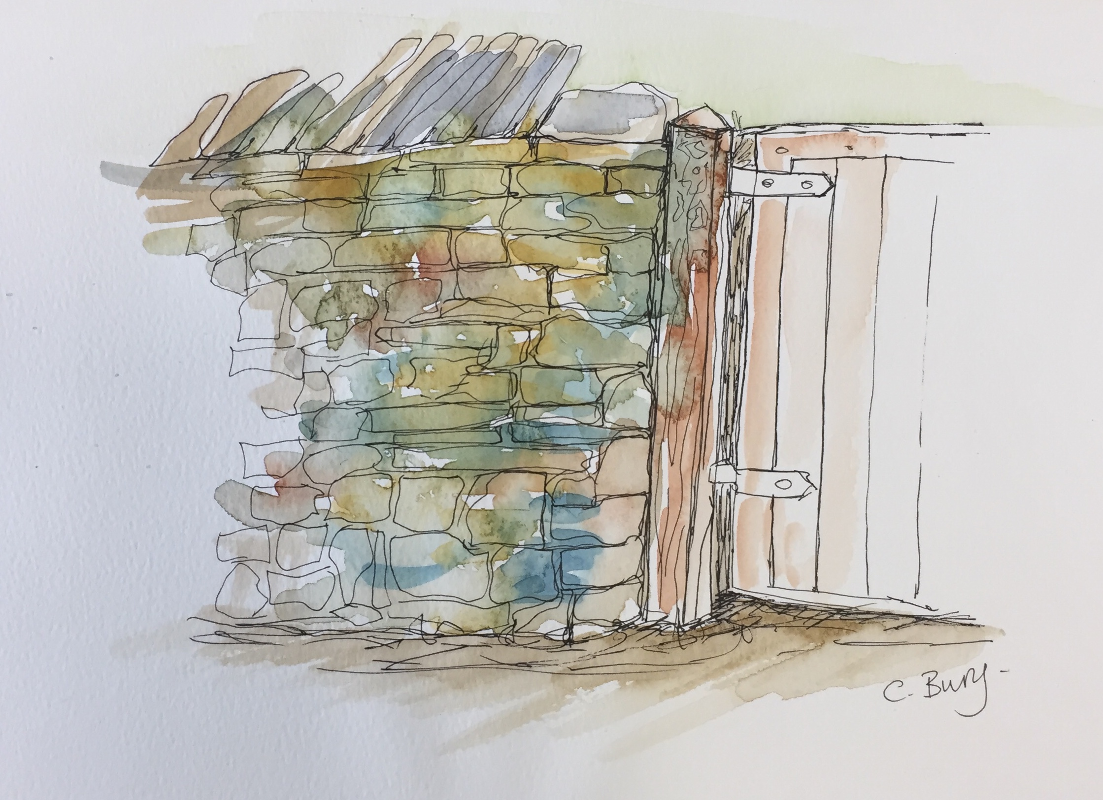 Walled gate - Pen and Wash.