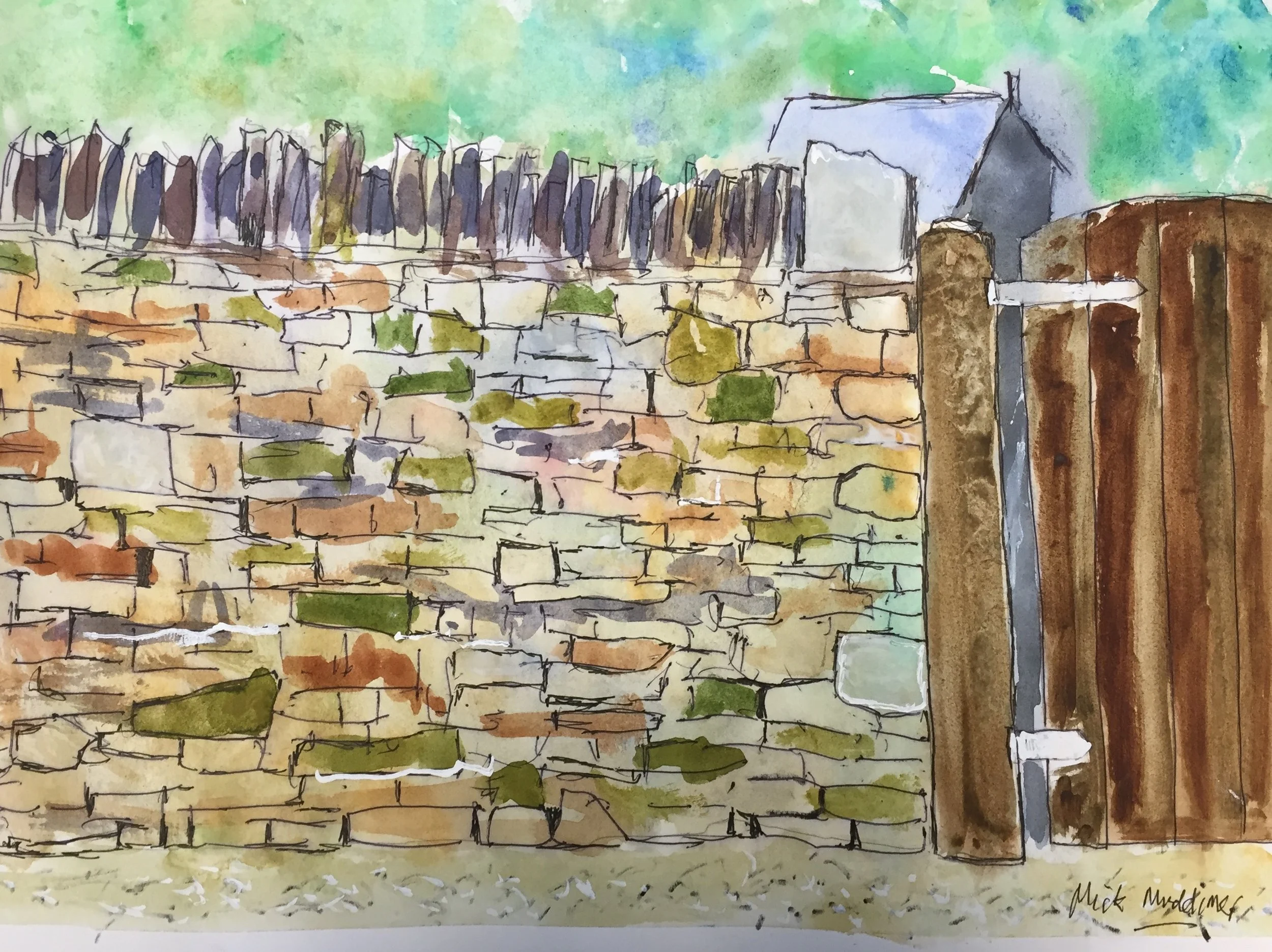 Walled gate - Pen and Wash.
